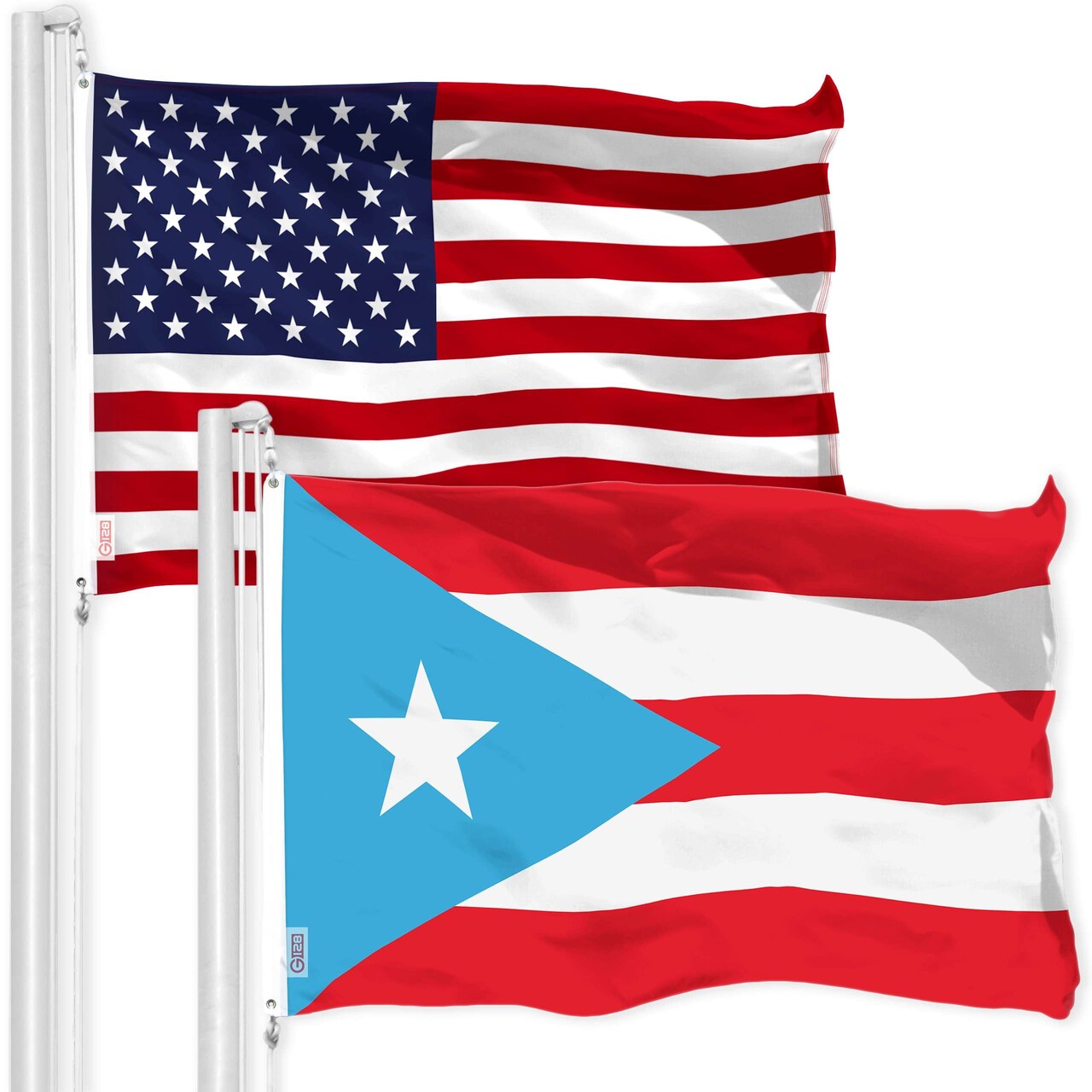 G128 Combo Pack: American USA Flag 4x6 Ft & Puerto Rico Light Blue Puerto Rican PR Flag 4x6 Ft | Both LiteWeave Pro Series Printed 150D Polyester, Brass Grommets